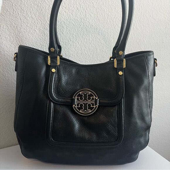 TORY BURCH Black Leather Amanda Tote Marion Emerson McGraw Laptop Work Bag - Picture 1 of 11